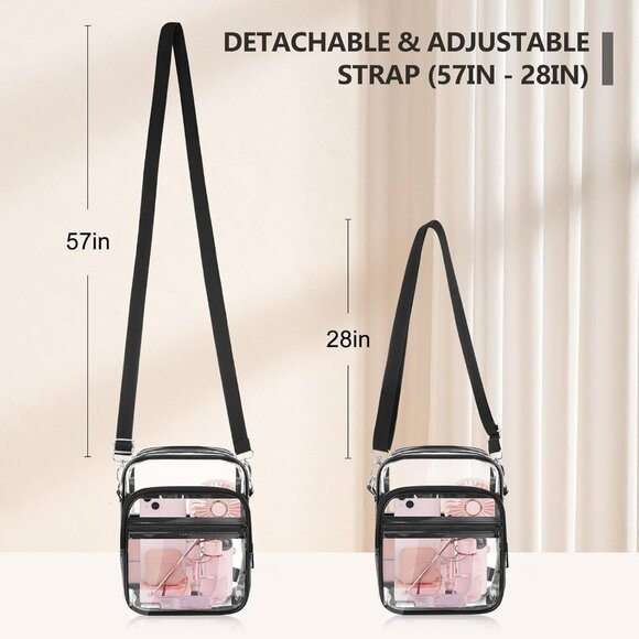 Clear Crossbody Bag with Adjustable Shoulder Strap, Stadium Approved PVC Clear P - Picture 3 of 8